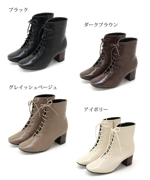SESTO（セスト）の「リアルウッドヒールのスクエアトゥレースアップブーツ（ブーツ・レディース・ブラック/ダークブラウン/グレイッシュベージュ/アイボリー・LL/3L/S/M/L）」の8枚目の写真