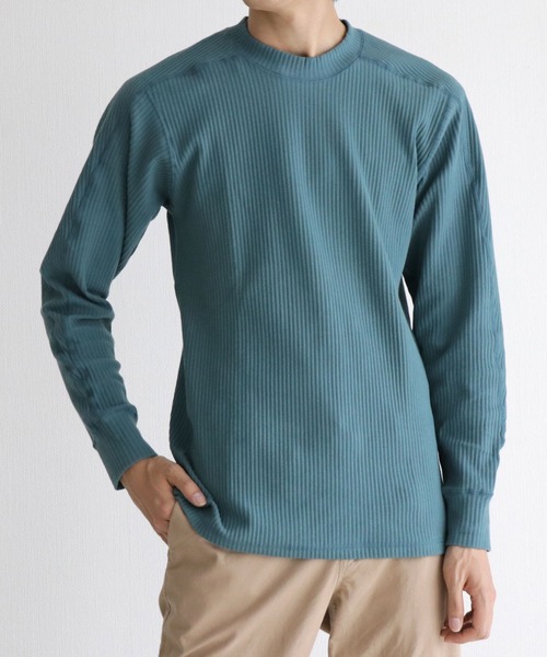GREEN BOWL(グリーンボウル)の「GREEN BOWL Rib Pleat Long Sleeve T-shirts/グリーンボウル リブ プリーツ ロング スリーブ Tシャツ(Tシャツ/カットソー・メンズ・グリーン/オフホワイト・38/40)」の2枚目の写真