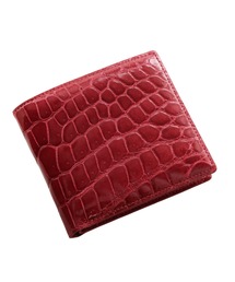 シャイニング　クロコダイル　長財布　センター取り　ポロサス　レッド クロコダイル 長財布 ラウンドファスナー センター取り 肚ワニ