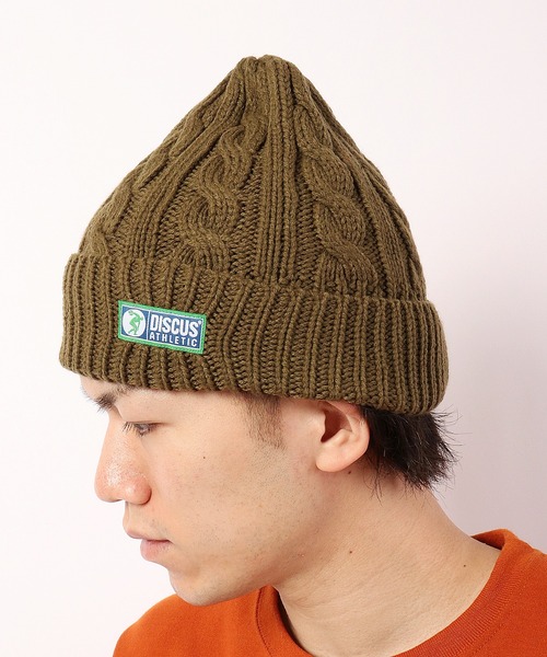 DISCUS（ディスカス）の「【DISCUS】ワンポイント ケーブルニットキャップ（ニットキャップ/ビーニー・メンズ・オリーブドラブ/オフホワイト/ブラック/ネイビー/グレー/ワイン・FREE）」の5枚目の写真