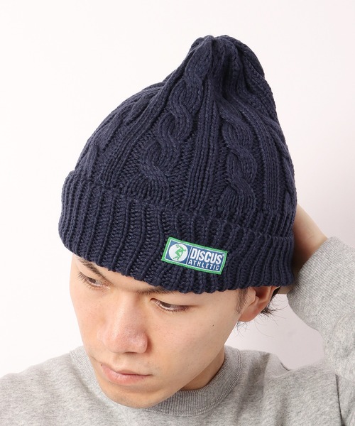 DISCUS（ディスカス）の「【DISCUS】ワンポイント ケーブルニットキャップ（ニットキャップ/ビーニー・メンズ・オリーブドラブ/オフホワイト/ブラック/ネイビー/グレー/ワイン・FREE）」の6枚目の写真