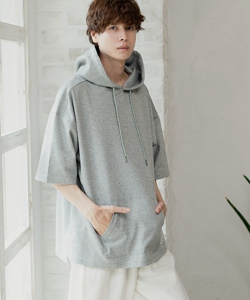 UP START（アップスタート）の「ポンチルーズシルエットハーフスリーブプルオーバーパーカー（パーカー・メンズ・グレイッシュベージュ/スモークピンク/グレー/ホワイト・MEDIUM/LARGE）」の3枚目の写真