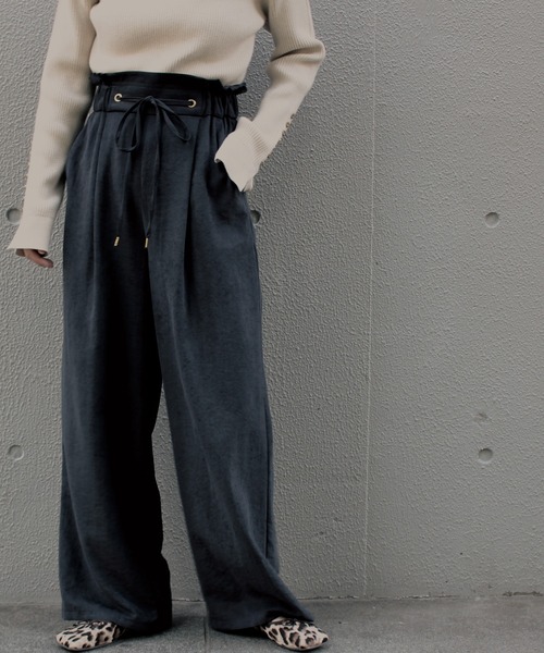 セール 洗える 起毛サテンワイドパンツ 大きいサイズ対応 その他パンツ Laveange ラビアンジェ のファッション通販 Zozotown