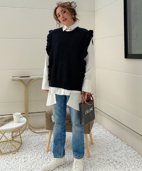 M y u（ミュー）の「フリルニットベスト（ベスト）」 - WEAR