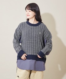 CUBE SUGAR（キューブシュガー）の「ニット × 布帛 別地 切替 クルーネック（ニット/セーター）」