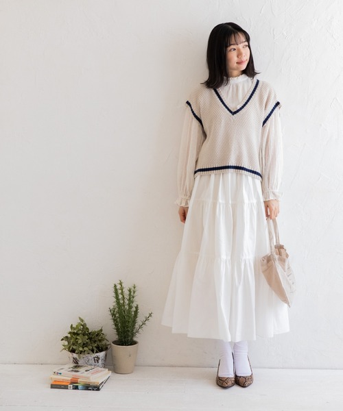 Mysa&Liina（ミーサリーナ）の「ティアードロングスカート（スカート・レディース・ブラック/オフホワイト/ブルー・M）」の11枚目の写真