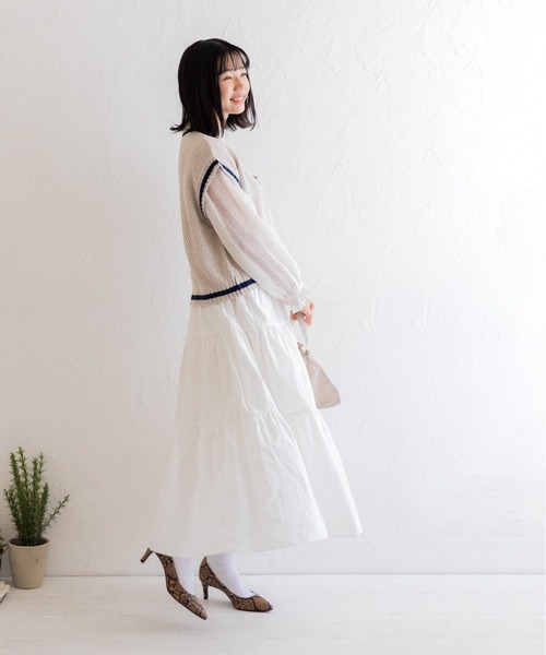 Mysa&Liina（ミーサリーナ）の「ティアードロングスカート（スカート・レディース・ブラック/オフホワイト/ブルー・M）」の12枚目の写真