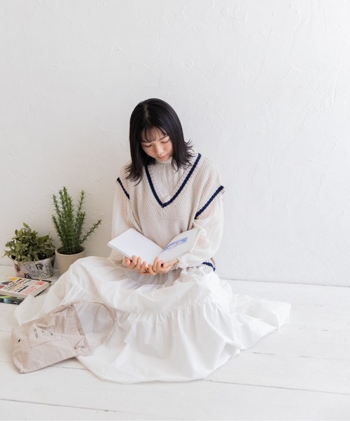 Mysa&Liina（ミーサリーナ）の「ティアードロングスカート（スカート・レディース・ブラック/オフホワイト/ブルー・M）」の14枚目の写真