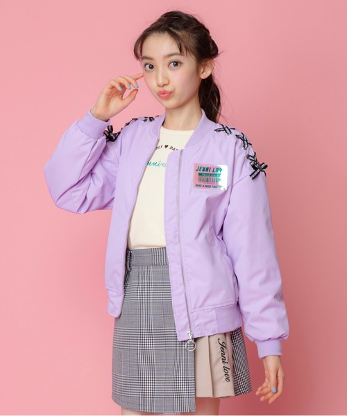 レースアップスリーブ ピンクファーフルゾン JENNI love（ジェニィラブ）の「肩レースアップZIPブルゾン