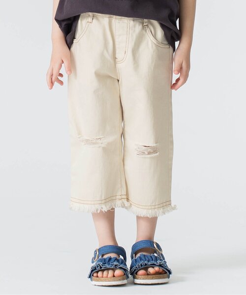 BREEZE（ブリーズ）の「フリンジストレートデニム 8分丈（デニムパンツ・キッズ・オフホワイト/ブルー/サックスブルー・90/100/110/120/130/140/150）」の2枚目の写真