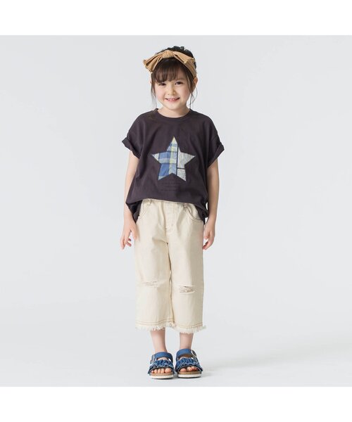 BREEZE（ブリーズ）の「フリンジストレートデニム 8分丈（デニムパンツ・キッズ・オフホワイト/ブルー/サックスブルー・90/100/110/120/130/140/150）」の4枚目の写真