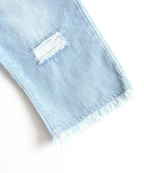 BREEZE（ブリーズ）の「フリンジストレートデニム 8分丈（デニムパンツ・キッズ・オフホワイト/ブルー/サックスブルー・90/100/110/120/130/140/150）」の7枚目の写真