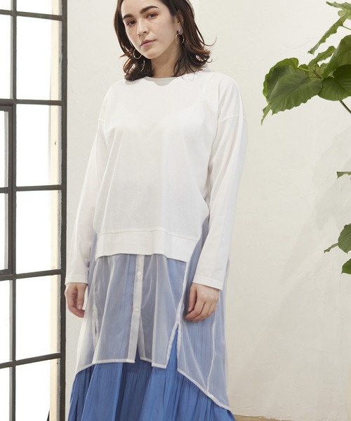 MATCH&more(マッチアンドモア)の「シアーシャツレイヤード風チュニック(シャツ/ブラウス・レディース・ライトブルー/ブラック/オフホワイト・FREE)」の1枚目の写真