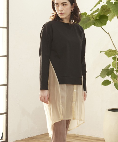 MATCH&more(マッチアンドモア)の「シアーシャツレイヤード風チュニック(シャツ/ブラウス・レディース・ライトブルー/ブラック/オフホワイト・FREE)」の2枚目の写真