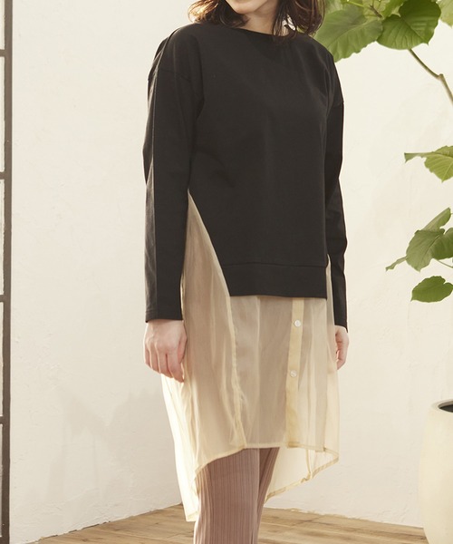 MATCH&more(マッチアンドモア)の「シアーシャツレイヤード風チュニック(シャツ/ブラウス・レディース・ライトブルー/ブラック/オフホワイト・FREE)」の4枚目の写真