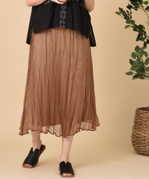 INTERPLANET(インタープラネット)の「グロスクレープ特殊プリーツスカート(スカート・レディース・ブラウン/オフホワイト/ピンク・FREE)」の1枚目の写真