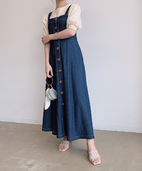 VANNIE U（ヴァニーユー）の「ハーフスリーブマルチWAYティアードワンピース｜ブラウス・キャミワンピース・ウエストリボン３点セット（ワンピース・レディース・ライトブルー/ベージュ/アイボリー・FREE）」の15枚目の写真