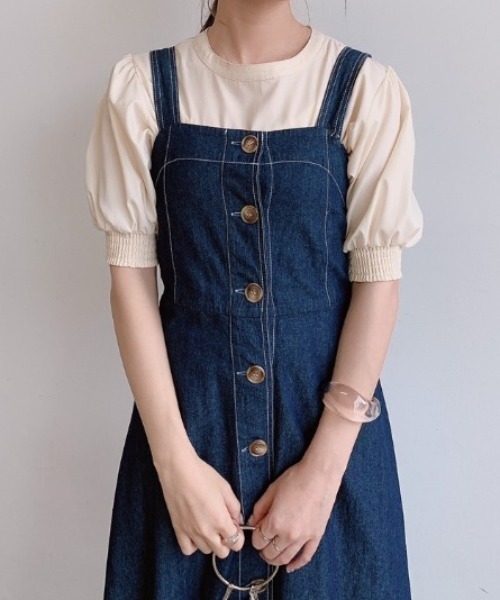 VANNIE U（ヴァニーユー）の「ハーフスリーブマルチWAYティアードワンピース｜ブラウス・キャミワンピース・ウエストリボン３点セット（ワンピース・レディース・ライトブルー/ベージュ/アイボリー・FREE）」の16枚目の写真