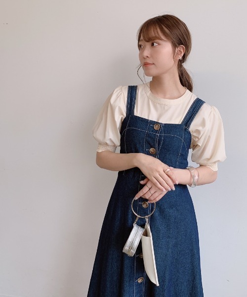 VANNIE U（ヴァニーユー）の「ハーフスリーブマルチWAYティアードワンピース｜ブラウス・キャミワンピース・ウエストリボン３点セット（ワンピース・レディース・ライトブルー/ベージュ/アイボリー・FREE）」の17枚目の写真