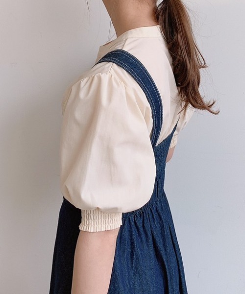 VANNIE U（ヴァニーユー）の「ハーフスリーブマルチWAYティアードワンピース｜ブラウス・キャミワンピース・ウエストリボン３点セット（ワンピース・レディース・ライトブルー/ベージュ/アイボリー・FREE）」の18枚目の写真