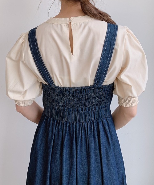 VANNIE U（ヴァニーユー）の「ハーフスリーブマルチWAYティアードワンピース｜ブラウス・キャミワンピース・ウエストリボン３点セット（ワンピース・レディース・ライトブルー/ベージュ/アイボリー・FREE）」の19枚目の写真