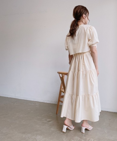 VANNIE U（ヴァニーユー）の「ハーフスリーブマルチWAYティアードワンピース｜ブラウス・キャミワンピース・ウエストリボン３点セット（ワンピース・レディース・ライトブルー/ベージュ/アイボリー・FREE）」の7枚目の写真