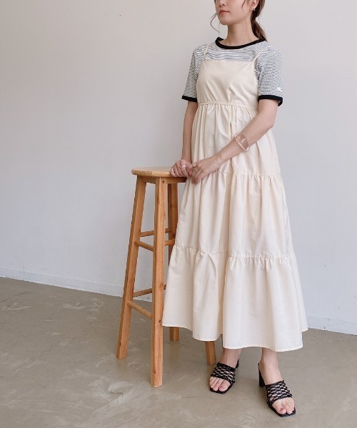 VANNIE U（ヴァニーユー）の「ハーフスリーブマルチWAYティアードワンピース｜ブラウス・キャミワンピース・ウエストリボン３点セット（ワンピース・レディース・ライトブルー/ベージュ/アイボリー・FREE）」の21枚目の写真