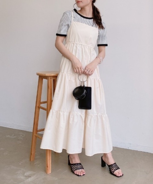 VANNIE U（ヴァニーユー）の「ハーフスリーブマルチWAYティアードワンピース｜ブラウス・キャミワンピース・ウエストリボン３点セット（ワンピース・レディース・ライトブルー/ベージュ/アイボリー・FREE）」の20枚目の写真