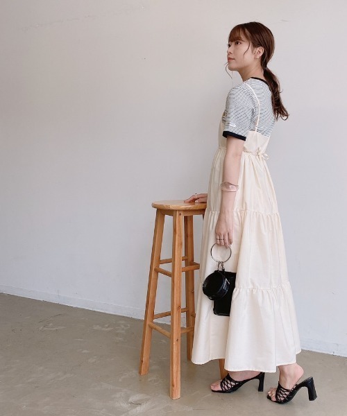 VANNIE U（ヴァニーユー）の「ハーフスリーブマルチWAYティアードワンピース｜ブラウス・キャミワンピース・ウエストリボン３点セット（ワンピース・レディース・ライトブルー/ベージュ/アイボリー・FREE）」の22枚目の写真