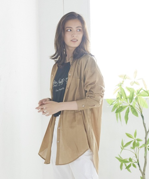 LIPSTAR（リップスター）の「キャンブリックボイルビッグシャツ（シャツ/ブラウス・レディース・カーキ/キャメル/オフホワイト・M）」の3枚目の写真