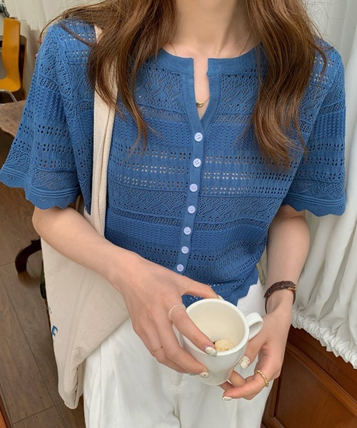 Girly Doll(ガーリードール)の「クロシェ編みカーディガン(カーディガン/ボレロ・レディース・ホワイト/ブラック/グリーン/ブルー/イエロー・FREE)」の4枚目の写真