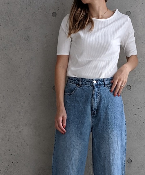 Per sist ence(パーシエンス)の「Per sist ence/パーシエンス テレコ バックオープンTシャツ(Tシャツ/カットソー・レディース・モカ/ブラック/グリーン/ベージュ/オフホワイト・FREE)」の7枚目の写真