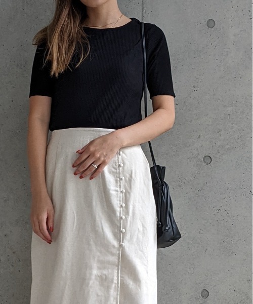 Per sist ence(パーシエンス)の「Per sist ence/パーシエンス テレコ バックオープンTシャツ(Tシャツ/カットソー・レディース・モカ/ブラック/グリーン/ベージュ/オフホワイト・FREE)」の14枚目の写真