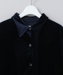 6 ROKU VELOUR DYE SHIRT ベロア 半袖シャツ ネイビー 6(ROKU)＞シアー ベロア シャツプルオーバー