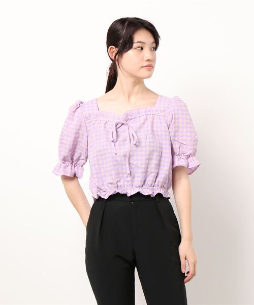 titty＆Co. PETIT（ティティアンドコープティ）の「【titty&Co.PETIT】ギンガムチェックフリルトップス（シャツ/ブラウス・レディース・グリーン/パープル/ブルー・FREE）」の7枚目の写真
