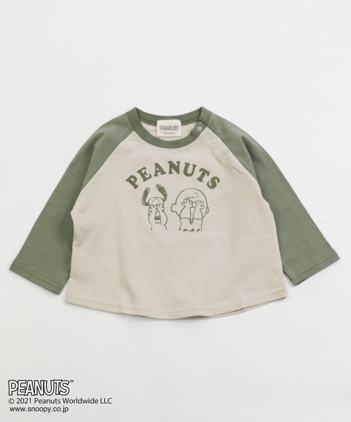 （49）Snoopy ラグランTシャツ グレー/オリーブ 49）Snoopy ラグランTシャツ グレー/オリーブ 楽天市場
