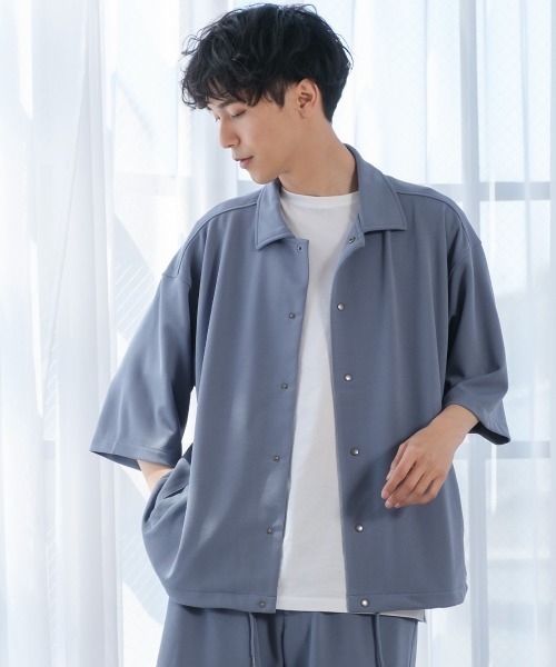 improves(インプローブス)の「カットジョーゼット 半袖 コーチジャケット シャツ セットアップ対応(その他アウター・メンズ・ブラック/ベージュ/ネイビー/グレー/ブルー・MEDIUM/LARGE/X-LARGE)」の5枚目の写真