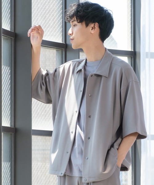 improves(インプローブス)の「カットジョーゼット 半袖 コーチジャケット シャツ セットアップ対応(その他アウター・メンズ・ブラック/ベージュ/ネイビー/グレー/ブルー・MEDIUM/LARGE/X-LARGE)」の9枚目の写真