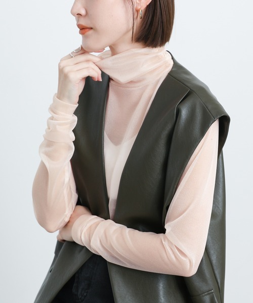 select MOCA(セレクトモカ)の「2022 SS シースルーネックシャーリングトップス(Tシャツ/カットソー・レディース・ライトブルー/オレンジ/アイボリー・FREE)」の2枚目の写真