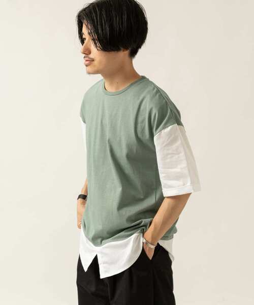 ITEMS URBANRESEARCH（アイテムズ アーバンリサーチ）の「布帛切り替えTシャツ（Tシャツ/カットソー・メンズ・グレー/ブルー/ブラック/グリーン・LARGE/MEDIUM）」の4枚目の写真