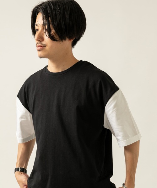 ITEMS URBANRESEARCH（アイテムズ アーバンリサーチ）の「布帛切り替えTシャツ（Tシャツ/カットソー・メンズ・グレー/ブルー/ブラック/グリーン・LARGE/MEDIUM）」の2枚目の写真
