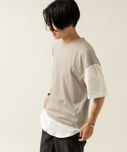 ITEMS URBANRESEARCH（アイテムズ アーバンリサーチ）の「布帛切り替えTシャツ（Tシャツ/カットソー・メンズ・グレー/ブルー/ブラック/グリーン・LARGE/MEDIUM）」の5枚目の写真