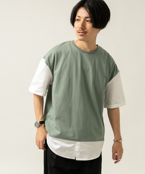 ITEMS URBANRESEARCH（アイテムズ アーバンリサーチ）の「布帛切り替えTシャツ（Tシャツ/カットソー・メンズ・グレー/ブルー/ブラック/グリーン・LARGE/MEDIUM）」の7枚目の写真