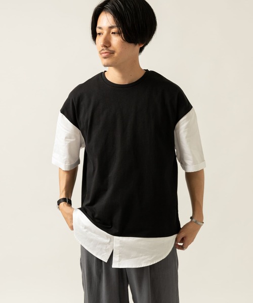ITEMS URBANRESEARCH（アイテムズ アーバンリサーチ）の「布帛切り替えTシャツ（Tシャツ/カットソー・メンズ・グレー/ブルー/ブラック/グリーン・LARGE/MEDIUM）」の9枚目の写真
