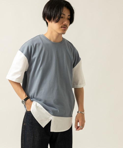 ITEMS URBANRESEARCH（アイテムズ アーバンリサーチ）の「布帛切り替えTシャツ（Tシャツ/カットソー・メンズ・グレー/ブルー/ブラック/グリーン・LARGE/MEDIUM）」の12枚目の写真