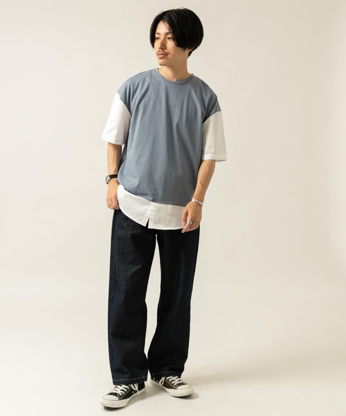 ITEMS URBANRESEARCH（アイテムズ アーバンリサーチ）の「布帛切り替えTシャツ（Tシャツ/カットソー・メンズ・グレー/ブルー/ブラック/グリーン・LARGE/MEDIUM）」の13枚目の写真
