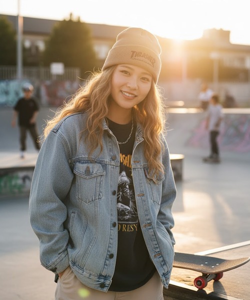 THRASHER（スラッシャー）の「THRASHER/スラッシャー ビーニー マガジンロゴ THR-N01（ニットキャップ/ビーニー・メンズ・ブラック×ホワイト/ネイビー/ベージュ/オレンジ/ブラック×レッド/ブラック×ブラック・FREE）」の4枚目の写真