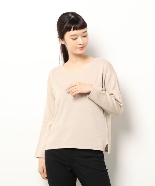 Lugnoncure（ルノンキュール）の「ミラノリブVネックニット（ニット/セーター・レディース・チャコール/キナリ/パープル・ﾌﾘ-）」の2枚目の写真