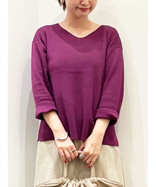 Lugnoncure（ルノンキュール）の「ミラノリブVネックニット（ニット/セーター・レディース・チャコール/キナリ/パープル・ﾌﾘ-）」の3枚目の写真