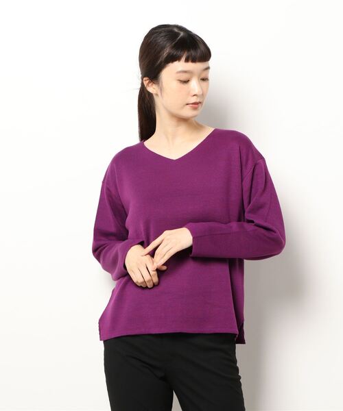 Lugnoncure（ルノンキュール）の「ミラノリブVネックニット（ニット/セーター・レディース・チャコール/キナリ/パープル・ﾌﾘ-）」の7枚目の写真